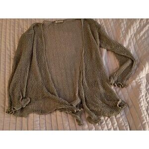 Ikat Beuge Open Knit Lightweight Boho Tie Front Cardigan Top One Size NWOT